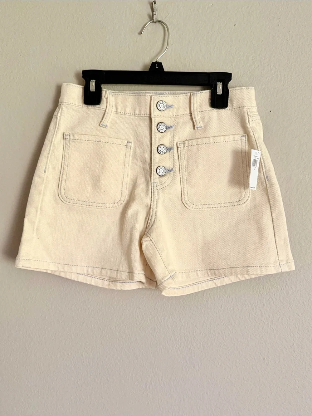 High-Rise Cream Kids Denim Shorts with Button Front